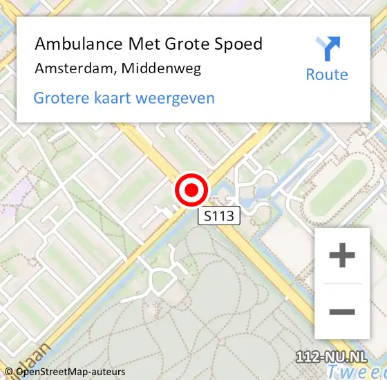 Locatie op kaart van de 112 melding: Ambulance Met Grote Spoed Naar Amsterdam, Middenweg op 27 november 2015 22:03
