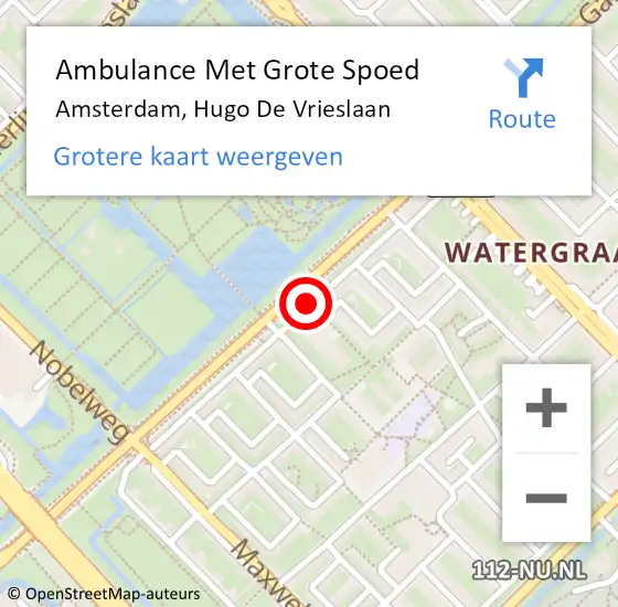 Locatie op kaart van de 112 melding: Ambulance Met Grote Spoed Naar Amsterdam, Hugo De Vrieslaan op 27 november 2015 22:06