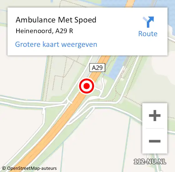 Locatie op kaart van de 112 melding: Ambulance Met Spoed Naar Heinenoord, A29 R op 27 november 2015 22:54