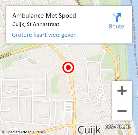 Locatie op kaart van de 112 melding: Ambulance Met Spoed Naar Cuijk, St Annastraat op 28 november 2015 00:08