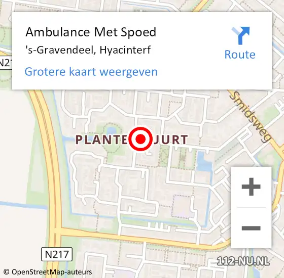 Locatie op kaart van de 112 melding: Ambulance Met Spoed Naar 's-Gravendeel, Hyacinterf op 28 november 2015 01:11