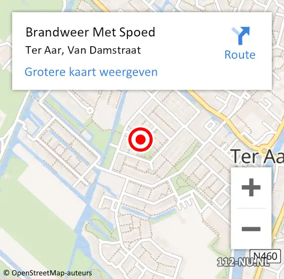 Locatie op kaart van de 112 melding: Brandweer Met Spoed Naar Ter Aar, Van Damstraat op 28 november 2015 03:44