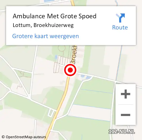 Locatie op kaart van de 112 melding: Ambulance Met Grote Spoed Naar Lottum, Broekhuizerweg op 28 november 2015 09:54