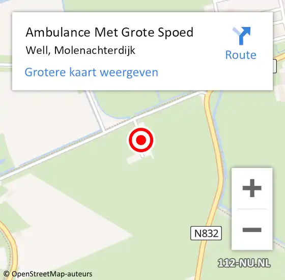 Locatie op kaart van de 112 melding: Ambulance Met Grote Spoed Naar Well, Molenachterdijk op 28 november 2013 11:28