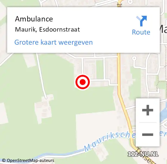 Locatie op kaart van de 112 melding: Ambulance Maurik, Esdoornstraat op 28 november 2015 12:10