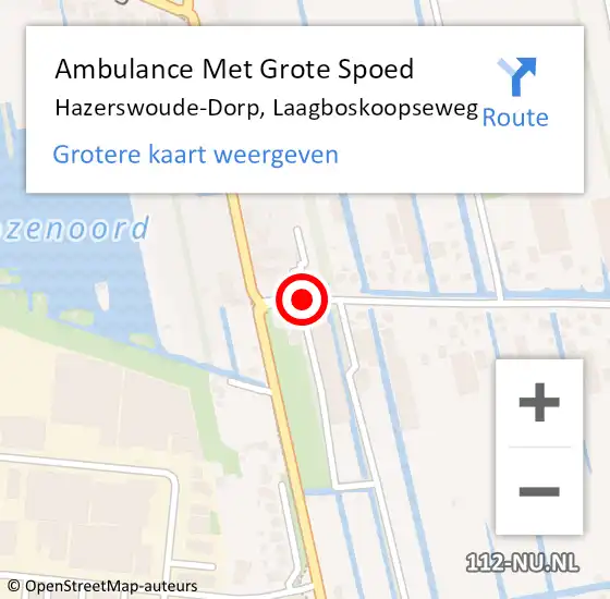 Locatie op kaart van de 112 melding: Ambulance Met Grote Spoed Naar Hazerswoude-Dorp, Laagboskoopseweg op 28 november 2015 12:39