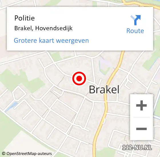 Locatie op kaart van de 112 melding: Politie Brakel, Hovendsedijk op 28 november 2015 12:41