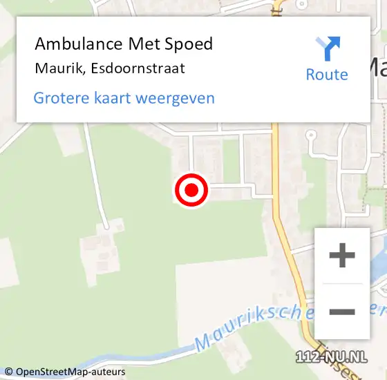 Locatie op kaart van de 112 melding: Ambulance Met Spoed Naar Maurik, Esdoornstraat op 28 november 2015 13:14