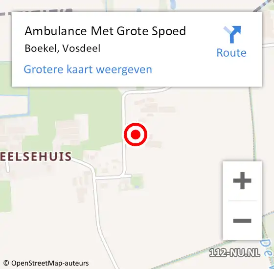 Locatie op kaart van de 112 melding: Ambulance Met Grote Spoed Naar Boekel, Vosdeel op 28 november 2015 13:38