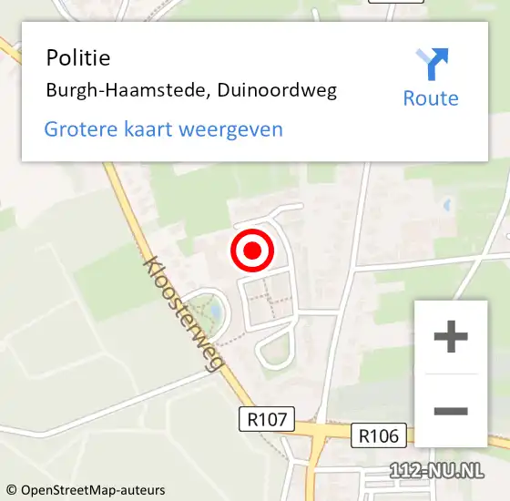 Locatie op kaart van de 112 melding: Politie Burgh-Haamstede, Duinoordweg op 28 november 2015 14:05