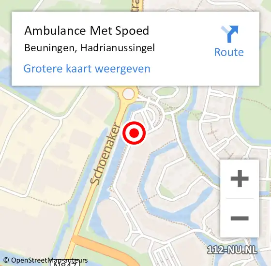 Locatie op kaart van de 112 melding: Ambulance Met Spoed Naar Beuningen, Hadrianussingel op 28 november 2015 14:31