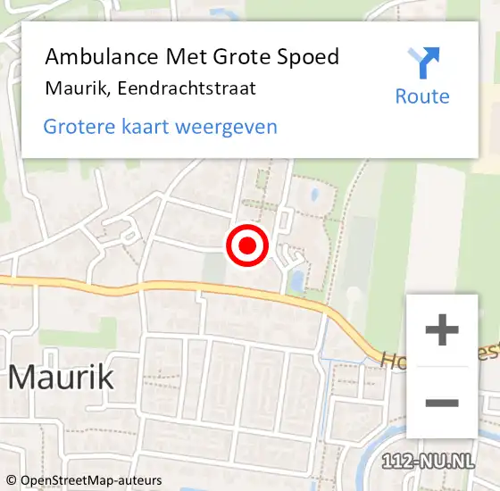 Locatie op kaart van de 112 melding: Ambulance Met Grote Spoed Naar Maurik, Eendrachtstraat op 28 november 2015 14:34