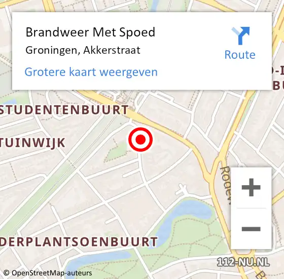 Locatie op kaart van de 112 melding: Brandweer Met Spoed Naar Groningen, Akkerstraat op 28 november 2015 15:03