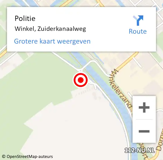 Locatie op kaart van de 112 melding: Politie Winkel, Zuiderkanaalweg op 28 november 2015 16:07