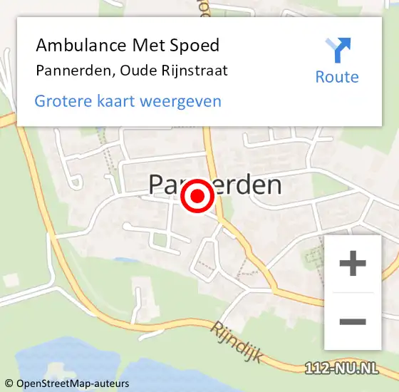 Locatie op kaart van de 112 melding: Ambulance Met Spoed Naar Pannerden, Oude Rijnstraat op 28 november 2015 16:24