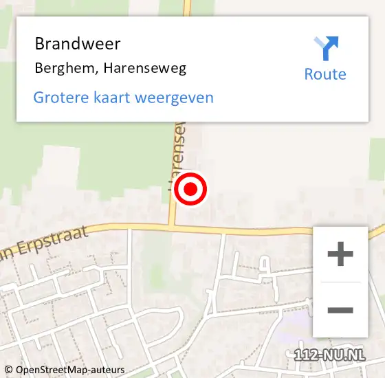 Locatie op kaart van de 112 melding: Brandweer Berghem, Harenseweg op 28 november 2015 18:04