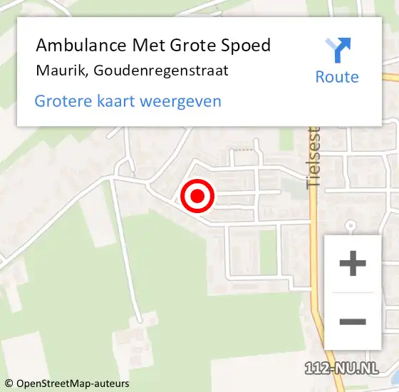 Locatie op kaart van de 112 melding: Ambulance Met Grote Spoed Naar Maurik, Goudenregenstraat op 28 november 2015 19:41