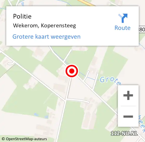 Locatie op kaart van de 112 melding: Politie Wekerom, Koperensteeg op 28 november 2015 20:04