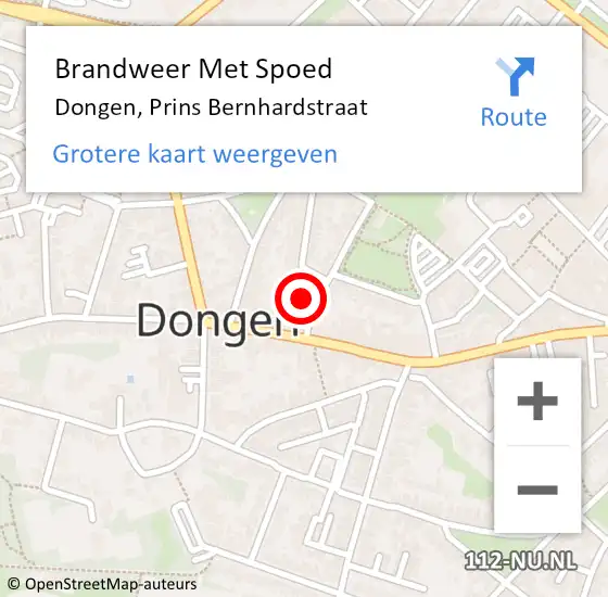 Locatie op kaart van de 112 melding: Brandweer Met Spoed Naar Dongen, Prins Bernhardstraat op 28 november 2013 12:24