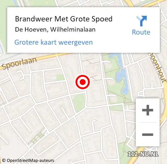 Locatie op kaart van de 112 melding: Brandweer Met Grote Spoed Naar De Hoeven, Wilhelminalaan op 29 november 2015 00:34