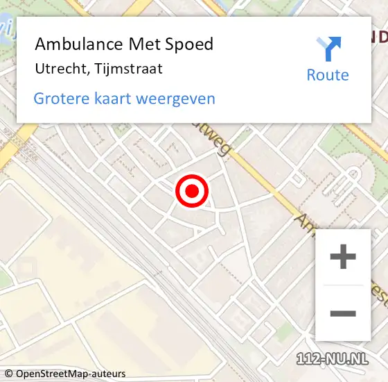 Locatie op kaart van de 112 melding: Ambulance Met Spoed Naar Utrecht, Tijmstraat op 29 november 2015 01:17