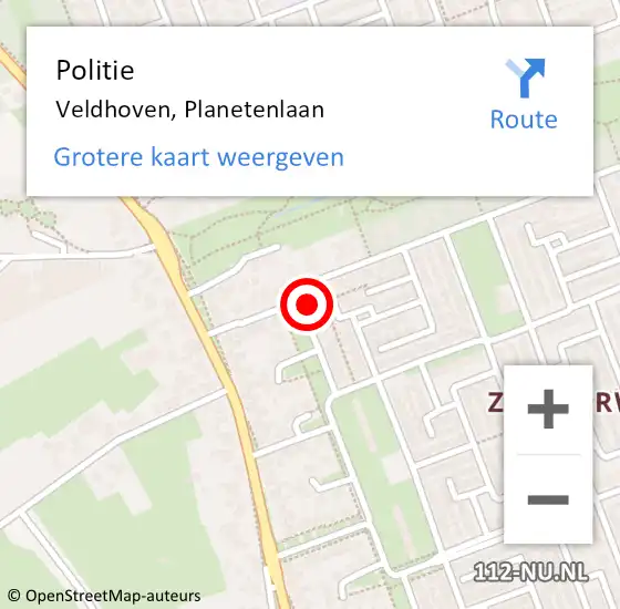 Locatie op kaart van de 112 melding: Politie Veldhoven, Planetenlaan op 29 november 2015 01:43