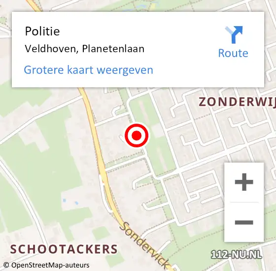 Locatie op kaart van de 112 melding: Politie Veldhoven, Planetenlaan op 29 november 2015 01:51