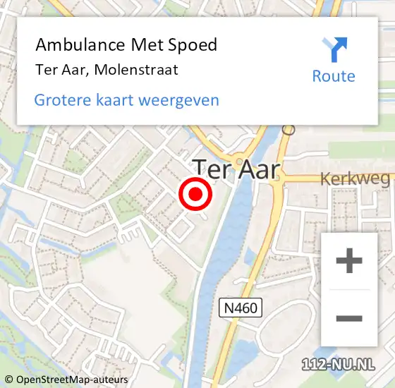 Locatie op kaart van de 112 melding: Ambulance Met Spoed Naar Ter Aar, Molenstraat op 29 november 2015 03:18