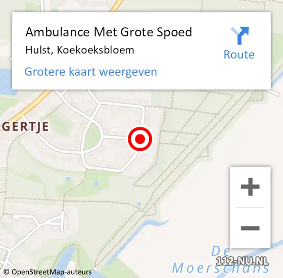 Locatie op kaart van de 112 melding: Ambulance Met Grote Spoed Naar Hulst, Koekoeksbloem op 29 november 2015 04:36