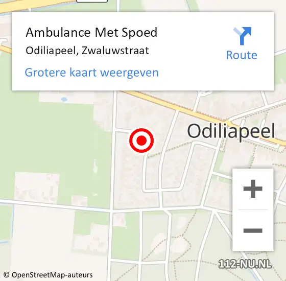 Locatie op kaart van de 112 melding: Ambulance Met Spoed Naar Odiliapeel, Zwaluwstraat op 29 november 2015 06:23