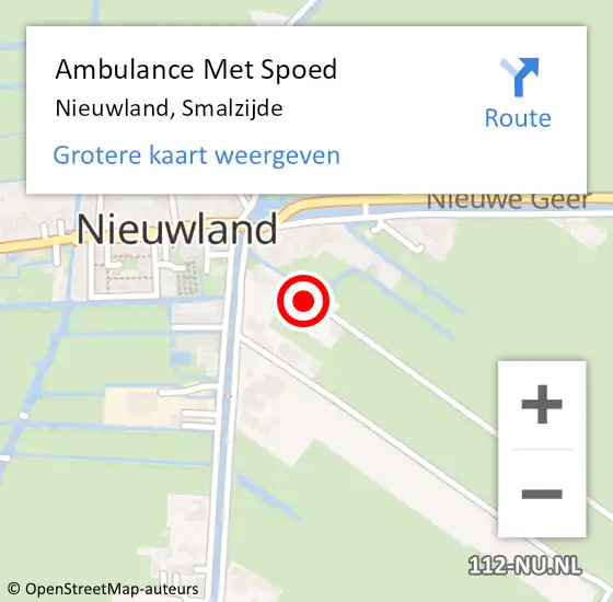 Locatie op kaart van de 112 melding: Ambulance Met Spoed Naar Nieuwland, Smalzijde op 29 november 2015 08:29