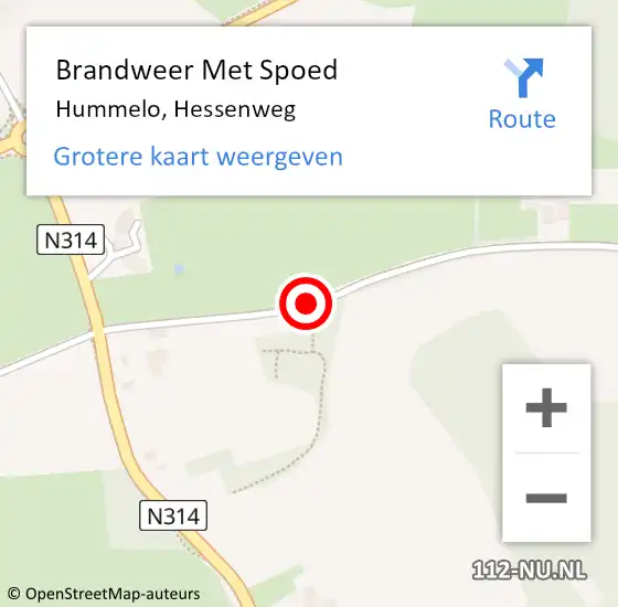 Locatie op kaart van de 112 melding: Brandweer Met Spoed Naar Hummelo, Hessenweg op 29 november 2015 11:23