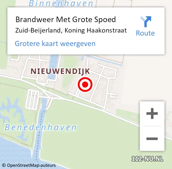 Locatie op kaart van de 112 melding: Brandweer Met Grote Spoed Naar Zuid-Beijerland, Koning Haakonstraat op 29 november 2015 11:34