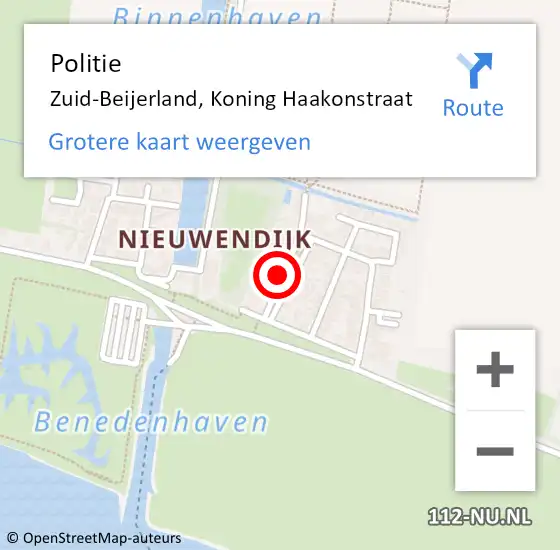 Locatie op kaart van de 112 melding: Politie Zuid-Beijerland, Koning Haakonstraat op 29 november 2015 11:37