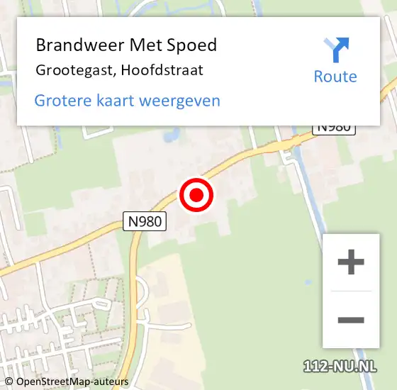 Locatie op kaart van de 112 melding: Brandweer Met Spoed Naar Grootegast, Hoofdstraat op 29 november 2015 11:53