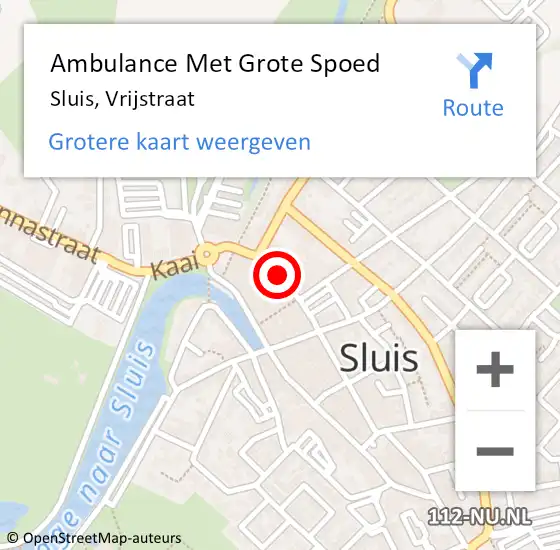 Locatie op kaart van de 112 melding: Ambulance Met Grote Spoed Naar Sluis, Vrijstraat op 29 november 2015 12:33