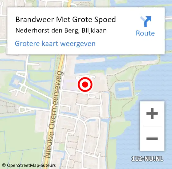 Locatie op kaart van de 112 melding: Brandweer Met Grote Spoed Naar Nederhorst den Berg, Blijklaan op 29 november 2015 13:06