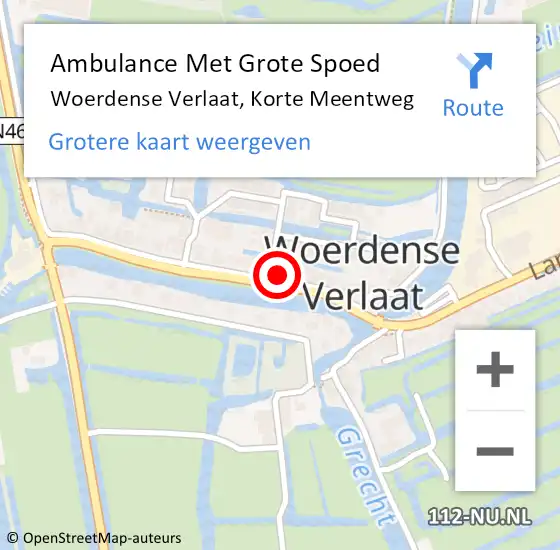 Locatie op kaart van de 112 melding: Ambulance Met Grote Spoed Naar Woerdense Verlaat, Korte Meentweg op 29 november 2015 13:10