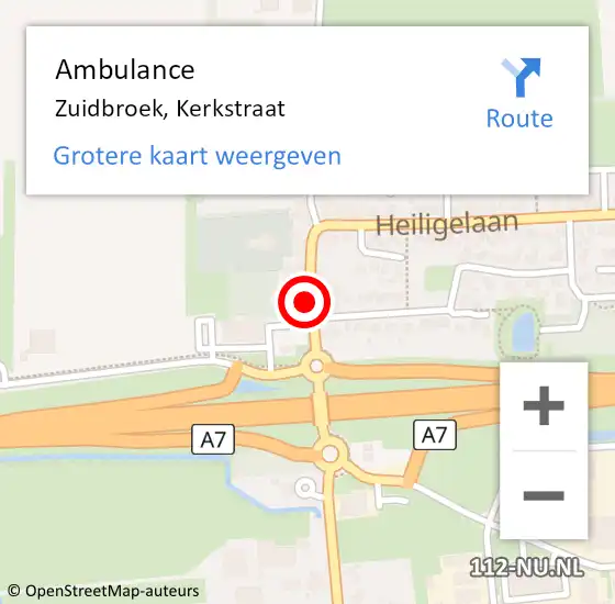 Locatie op kaart van de 112 melding: Ambulance Zuidbroek, Kerkstraat op 29 november 2015 14:36