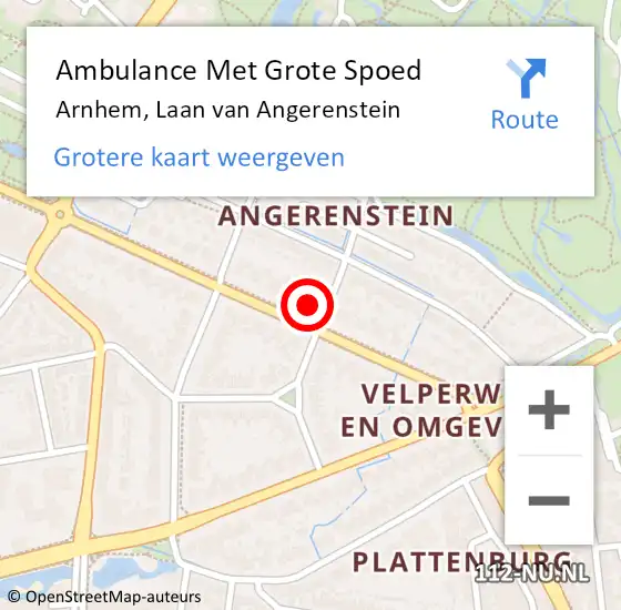 Locatie op kaart van de 112 melding: Ambulance Met Grote Spoed Naar Arnhem, Laan van Angerenstein op 29 november 2015 14:47