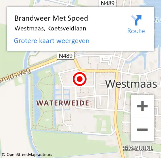 Locatie op kaart van de 112 melding: Brandweer Met Spoed Naar Westmaas, Koetsveldlaan op 29 november 2015 15:30