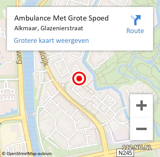 Locatie op kaart van de 112 melding: Ambulance Met Grote Spoed Naar Alkmaar, Glazenierstraat op 29 november 2015 16:41