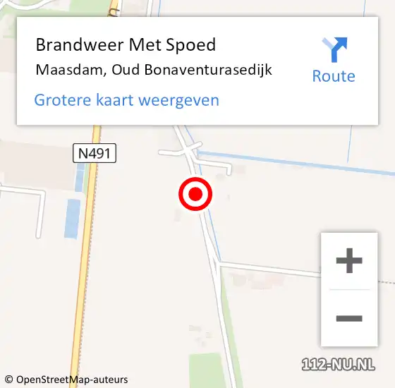 Locatie op kaart van de 112 melding: Brandweer Met Spoed Naar Maasdam, Oud Bonaventurasedijk op 29 november 2015 17:39