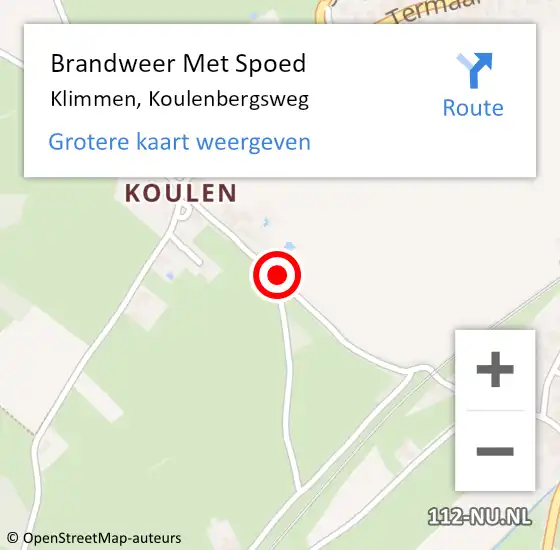 Locatie op kaart van de 112 melding: Brandweer Met Spoed Naar Klimmen, Koulenbergsweg op 29 november 2015 19:01