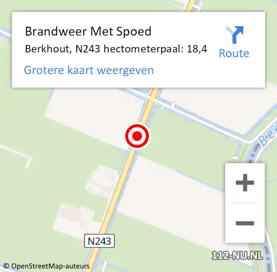 Locatie op kaart van de 112 melding: Brandweer Met Spoed Naar Berkhout, N243 hectometerpaal: 18,4 op 29 november 2015 19:08