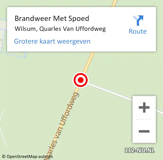 Locatie op kaart van de 112 melding: Brandweer Met Spoed Naar Wilsum, Quarles Van Uffordweg op 29 november 2015 19:47