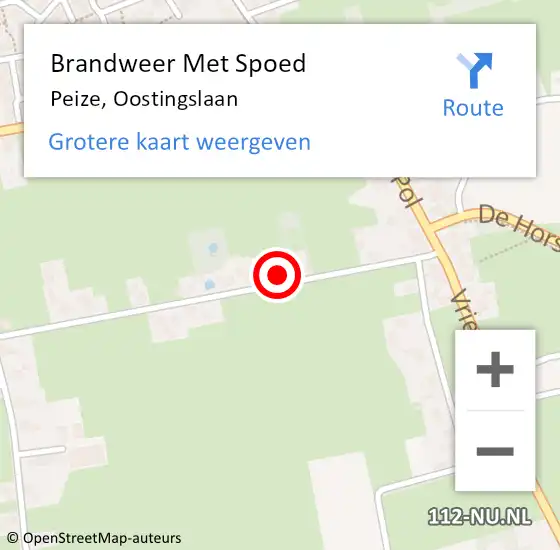 Locatie op kaart van de 112 melding: Brandweer Met Spoed Naar Peize, Oostingslaan op 29 november 2015 19:51