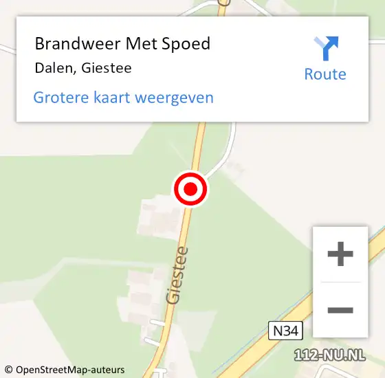 Locatie op kaart van de 112 melding: Brandweer Met Spoed Naar Dalen, Giestee op 29 november 2015 19:55