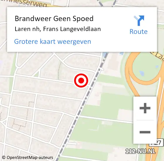Locatie op kaart van de 112 melding: Brandweer Geen Spoed Naar Laren nh, Frans Langeveldlaan op 29 november 2015 20:02