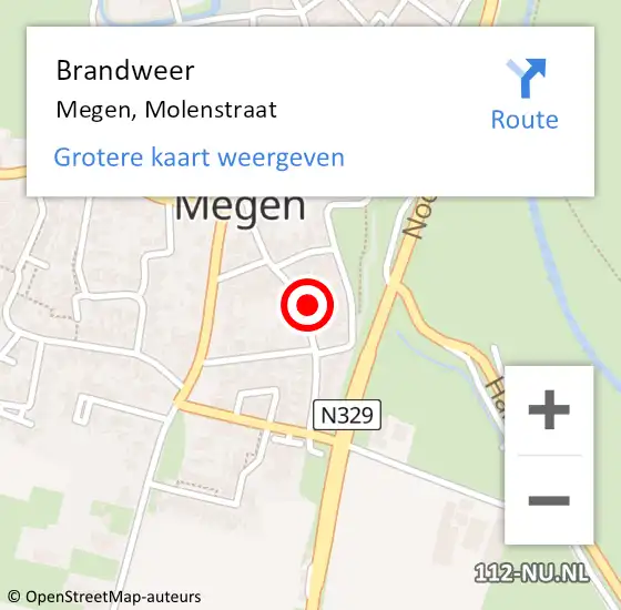 Locatie op kaart van de 112 melding: Brandweer Megen, Molenstraat op 29 november 2015 22:14